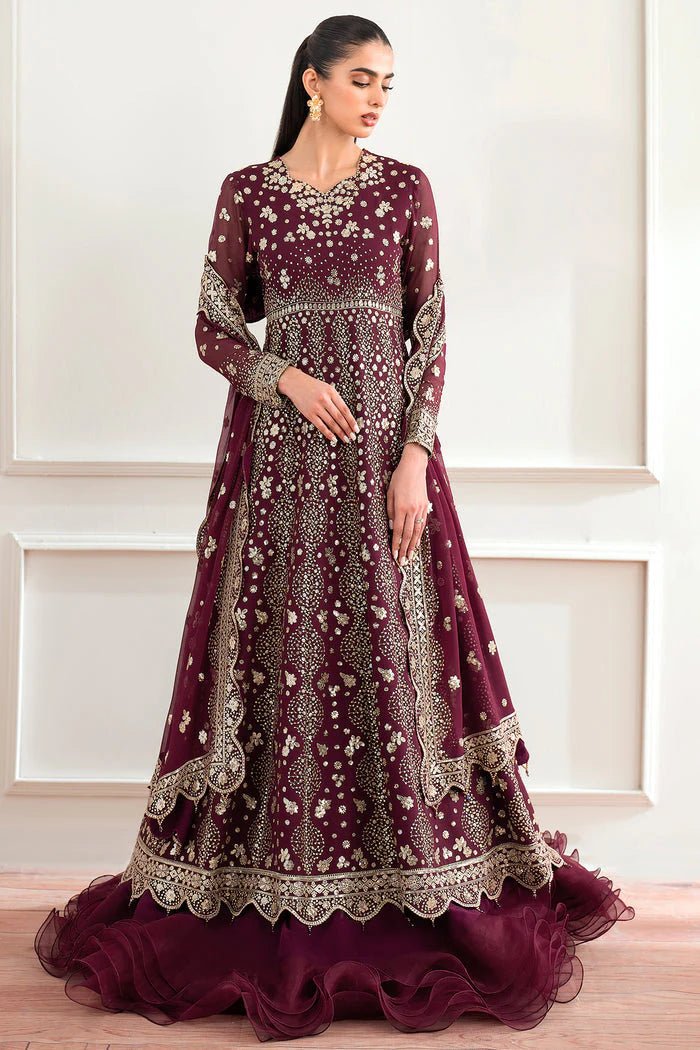 Farasha Essence Embroidered Chiffon Unstitched 3Pc Suit - Maroon Empress