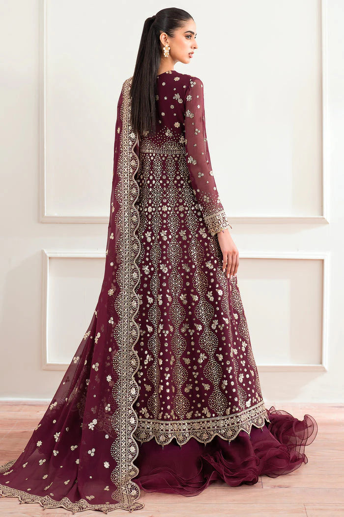Farasha Essence Embroidered Chiffon Unstitched 3Pc Suit - Maroon Empress