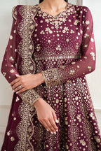 Farasha Essence Embroidered Chiffon Unstitched 3Pc Suit - Maroon Empress