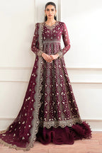 Farasha Essence Embroidered Chiffon Unstitched 3Pc Suit - Maroon Empress