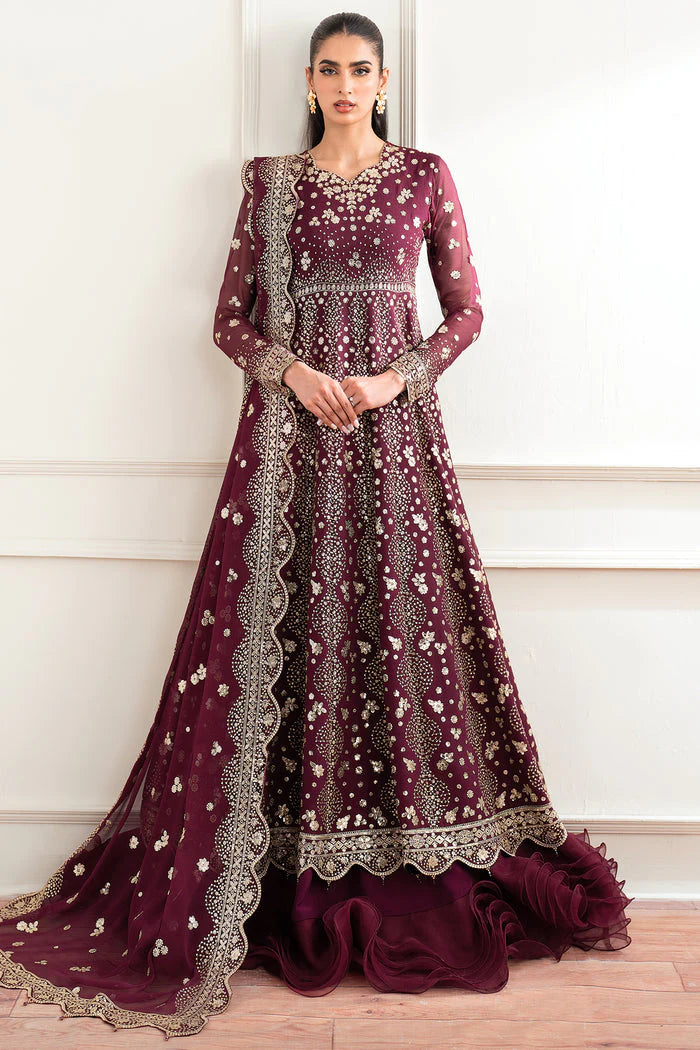 Farasha Essence Embroidered Chiffon Unstitched 3Pc Suit - Maroon Empress