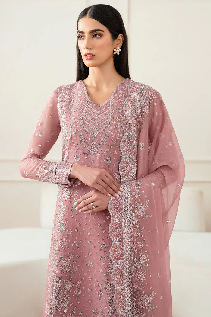 Farasha Essence Embroidered Chiffon Unstitched 3Pc Suit - Mauve Light