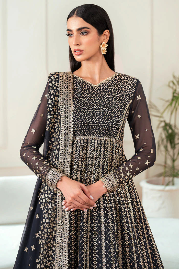 Farasha Essence Embroidered Chiffon Unstitched 3Pc Suit - Midnight Navy