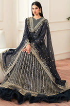Farasha Essence Embroidered Chiffon Unstitched 3Pc Suit - Midnight Navy