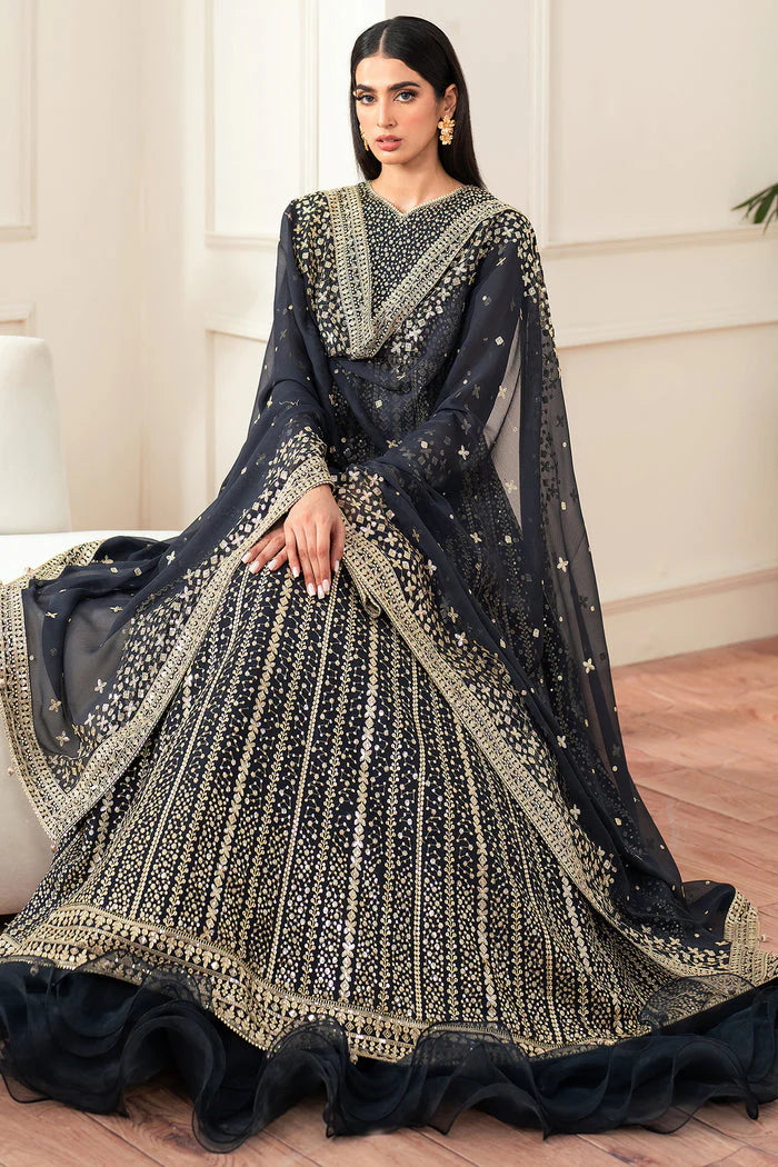 Farasha Essence Embroidered Chiffon Unstitched 3Pc Suit - Midnight Navy
