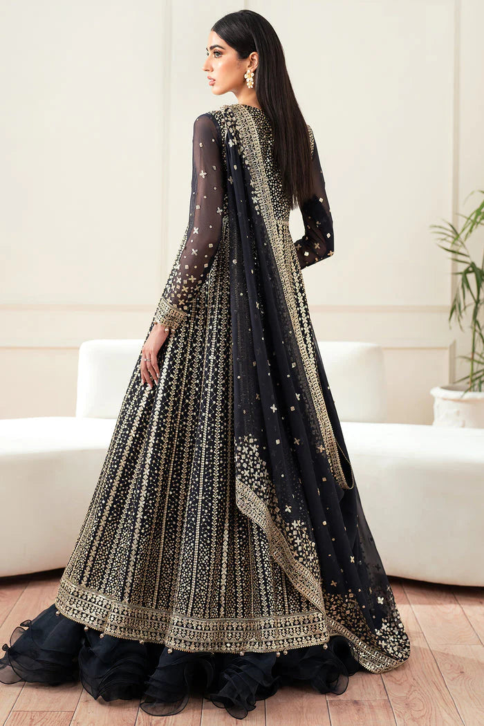 Farasha Essence Embroidered Chiffon Unstitched 3Pc Suit - Midnight Navy