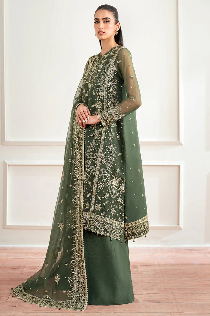 Farasha Essence Embroidered Chiffon Unstitched 3Pc Suit - Muted Moss