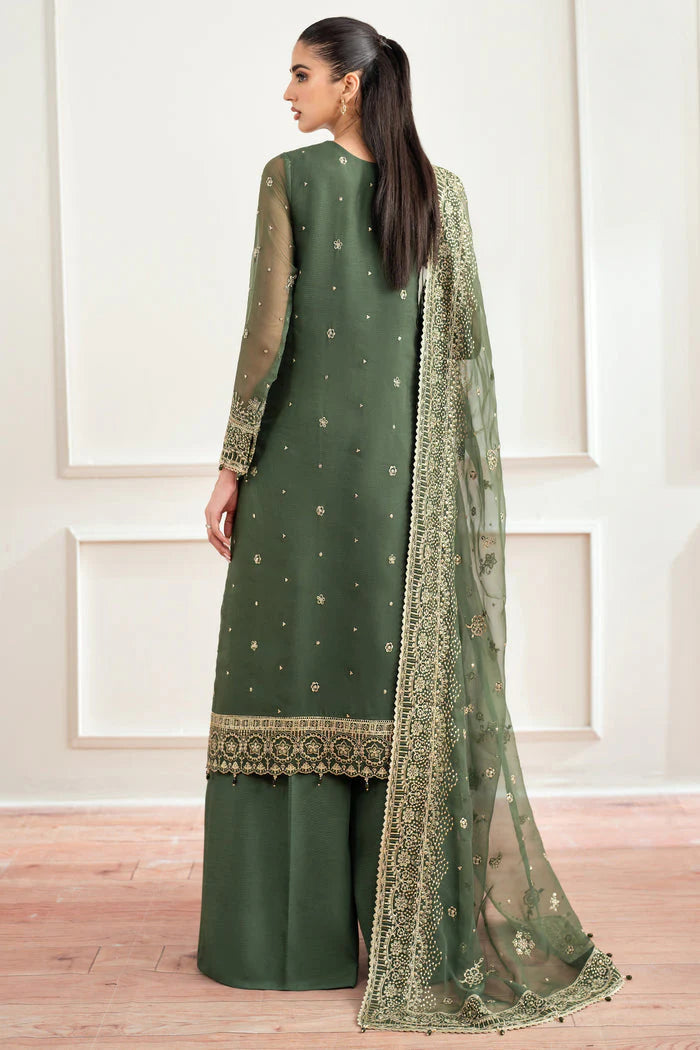 Farasha Essence Embroidered Chiffon Unstitched 3Pc Suit - Muted Moss