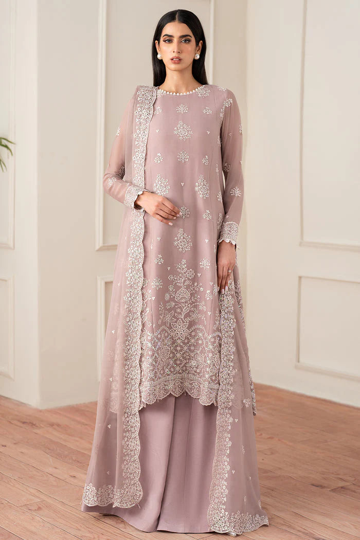 Farasha Essence Embroidered Chiffon Unstitched 3Pc Suit - Powder Bloom