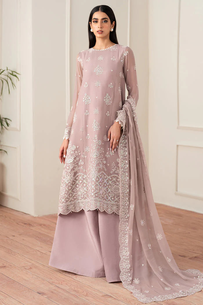 Farasha Essence Embroidered Chiffon Unstitched 3Pc Suit - Powder Bloom