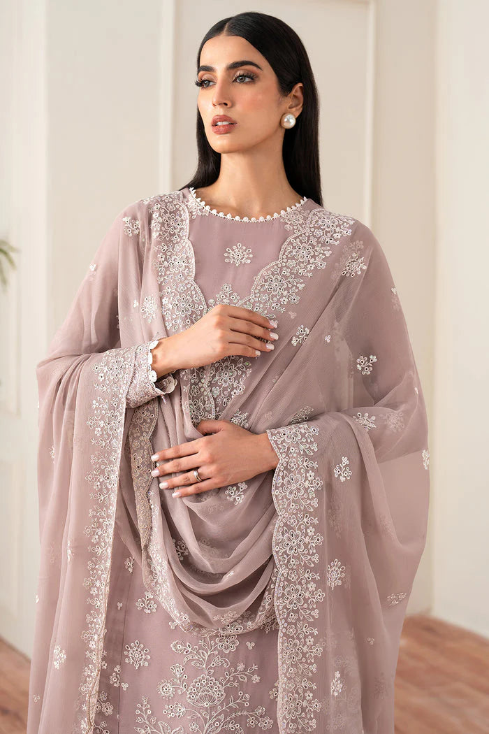 Farasha Essence Embroidered Chiffon Unstitched 3Pc Suit - Powder Bloom
