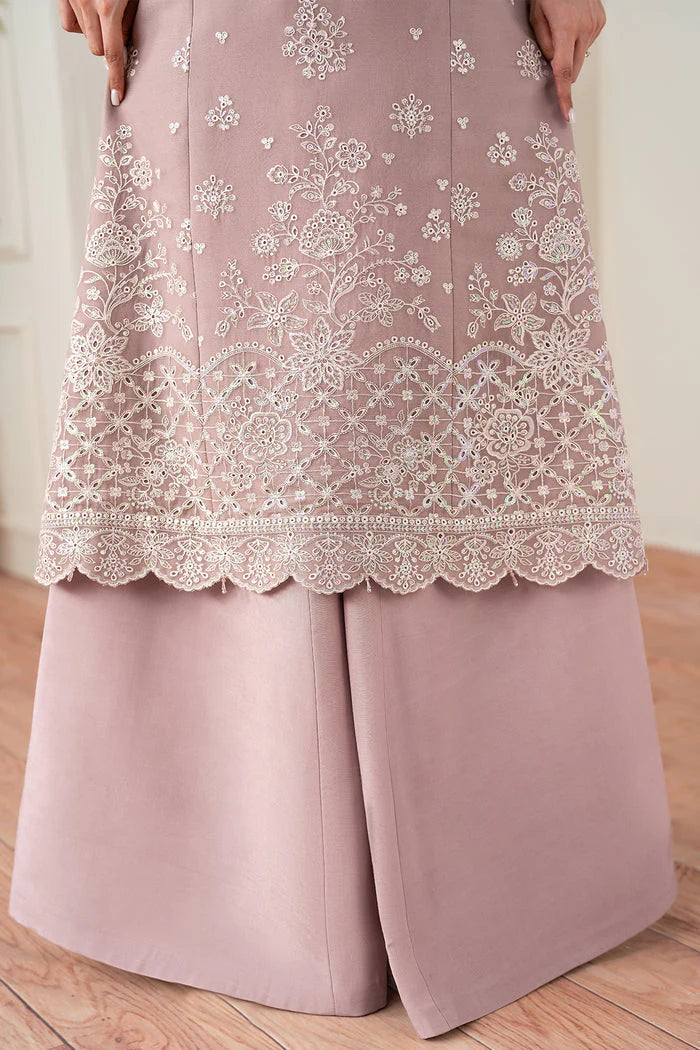 Farasha Essence Embroidered Chiffon Unstitched 3Pc Suit - Powder Bloom