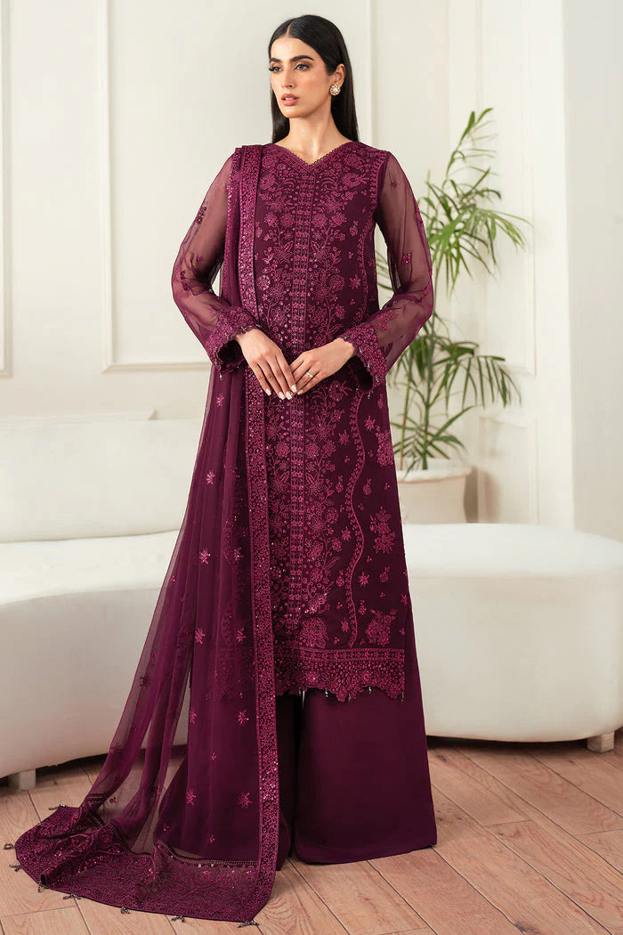 Farasha Essence Embroidered Chiffon Unstitched 3Pc Suit - Regal Violet