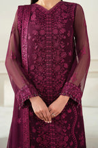 Farasha Essence Embroidered Chiffon Unstitched 3Pc Suit - Regal Violet