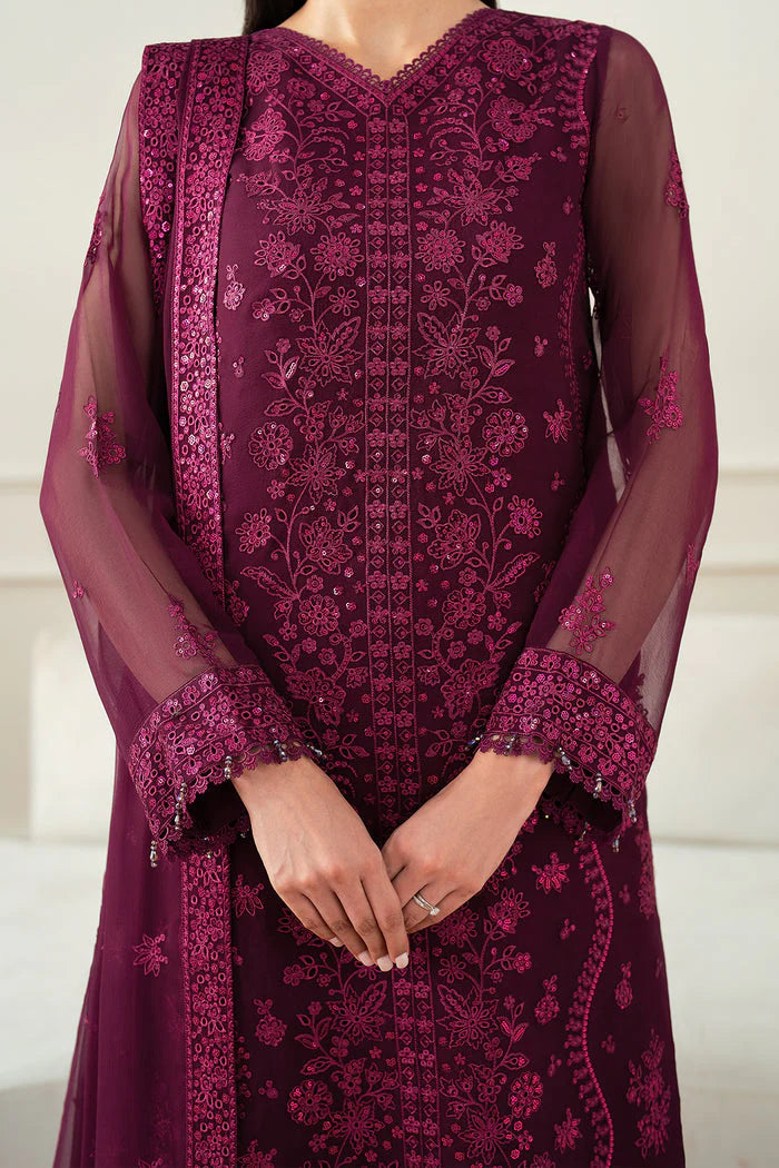 Farasha Essence Embroidered Chiffon Unstitched 3Pc Suit - Regal Violet