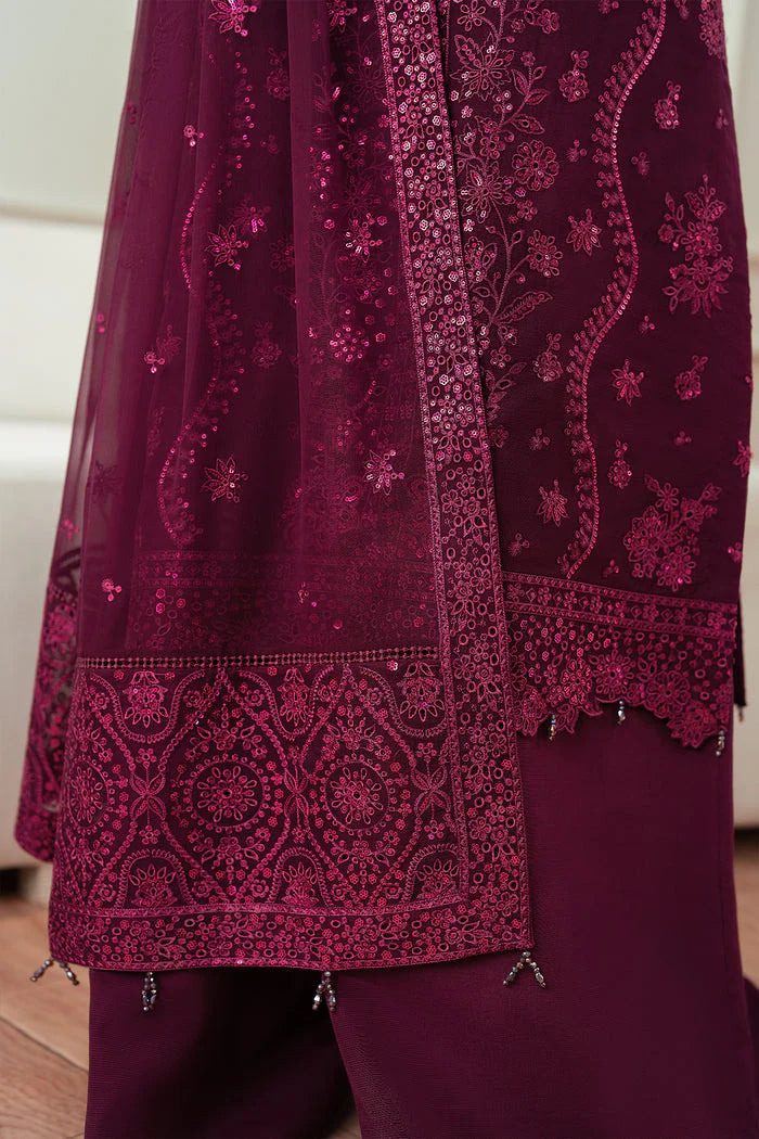 Farasha Essence Embroidered Chiffon Unstitched 3Pc Suit - Regal Violet