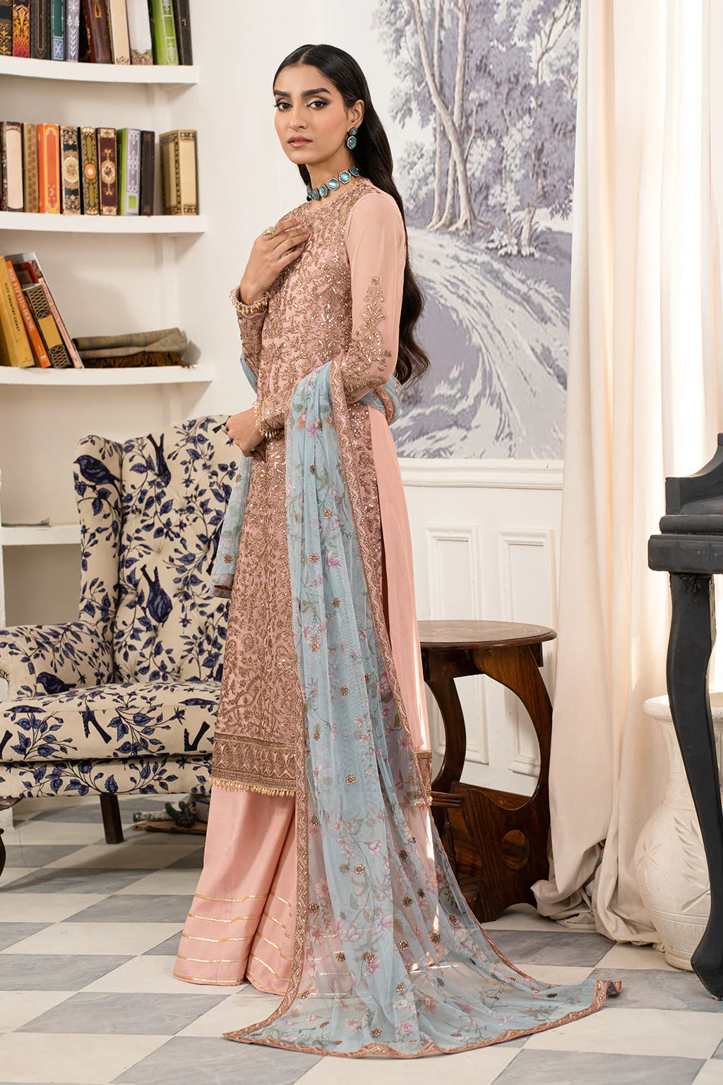 Zarif Afsanah Luxury Embroidered Net Unstitched 3Pc Suit ZAF 08 HASEEN