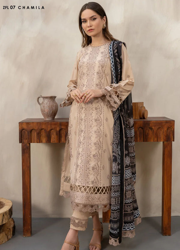 Zarif Festive Chikankari Lawn Unstitched 3Pc Suit ZFL-07 Chamila