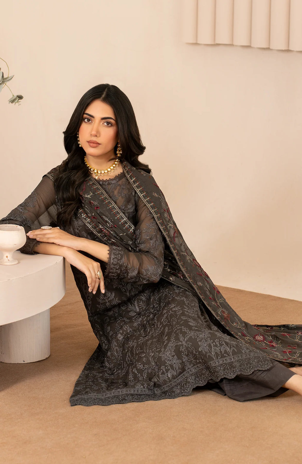 Zarif Thread Works Embroidered Chiffon Unstitched 3Pc Suit ZL-01 FAHIMA