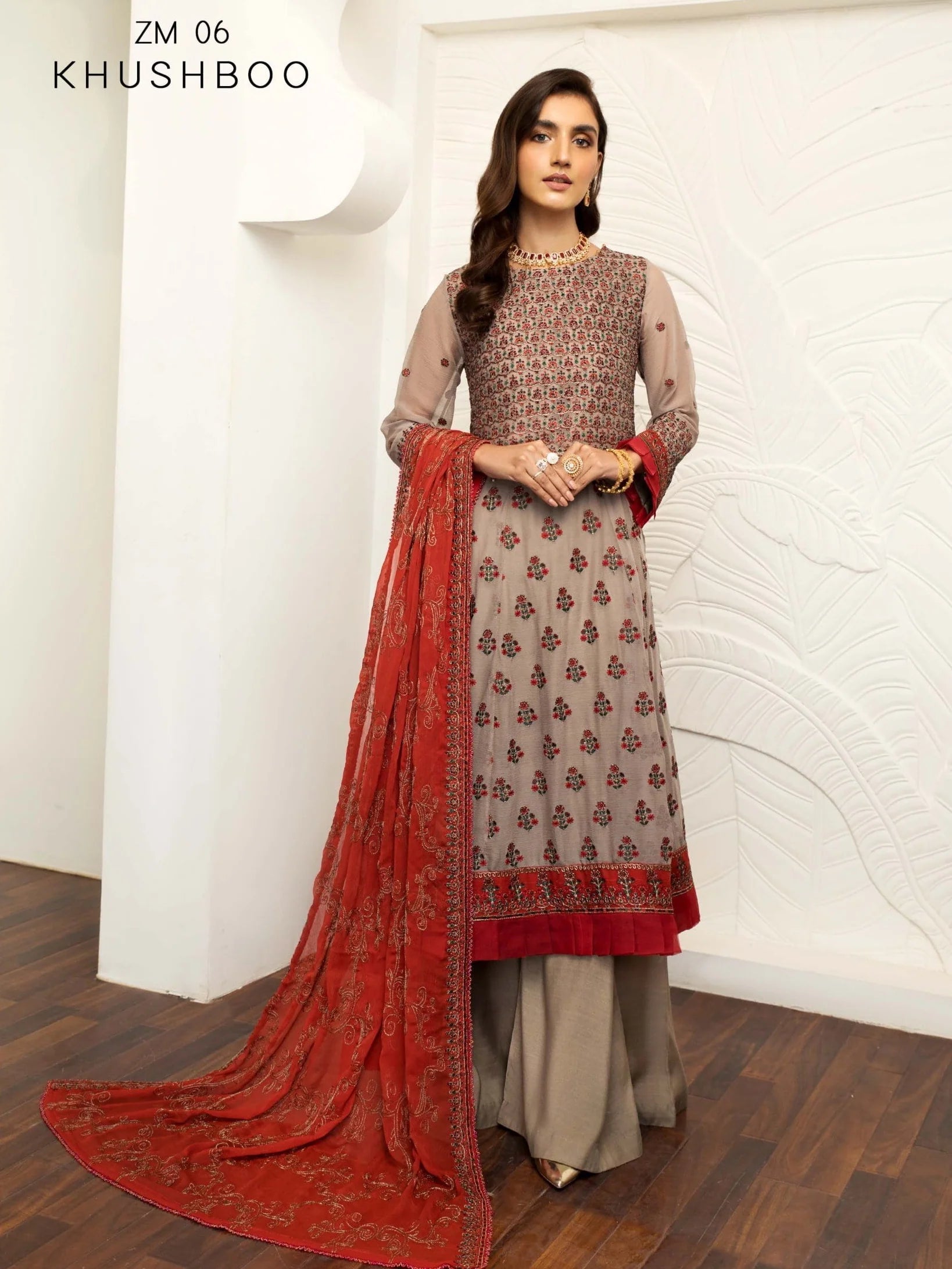 Mehakmah by Zarif Luxury Chiffon Unstitched 3Pc Suit ZM-06 KHUSHBOO